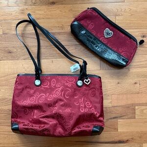 Brighton M Evelyn Elegant Red and Black Leather Women's Handbag Set